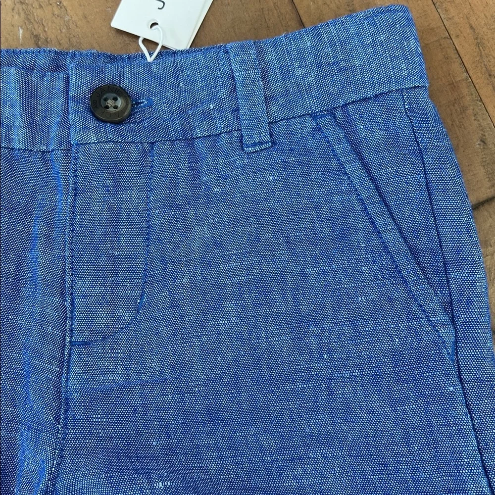 Janie and jack blue flat front linen cotton blend shorts 2T new with tag preppy